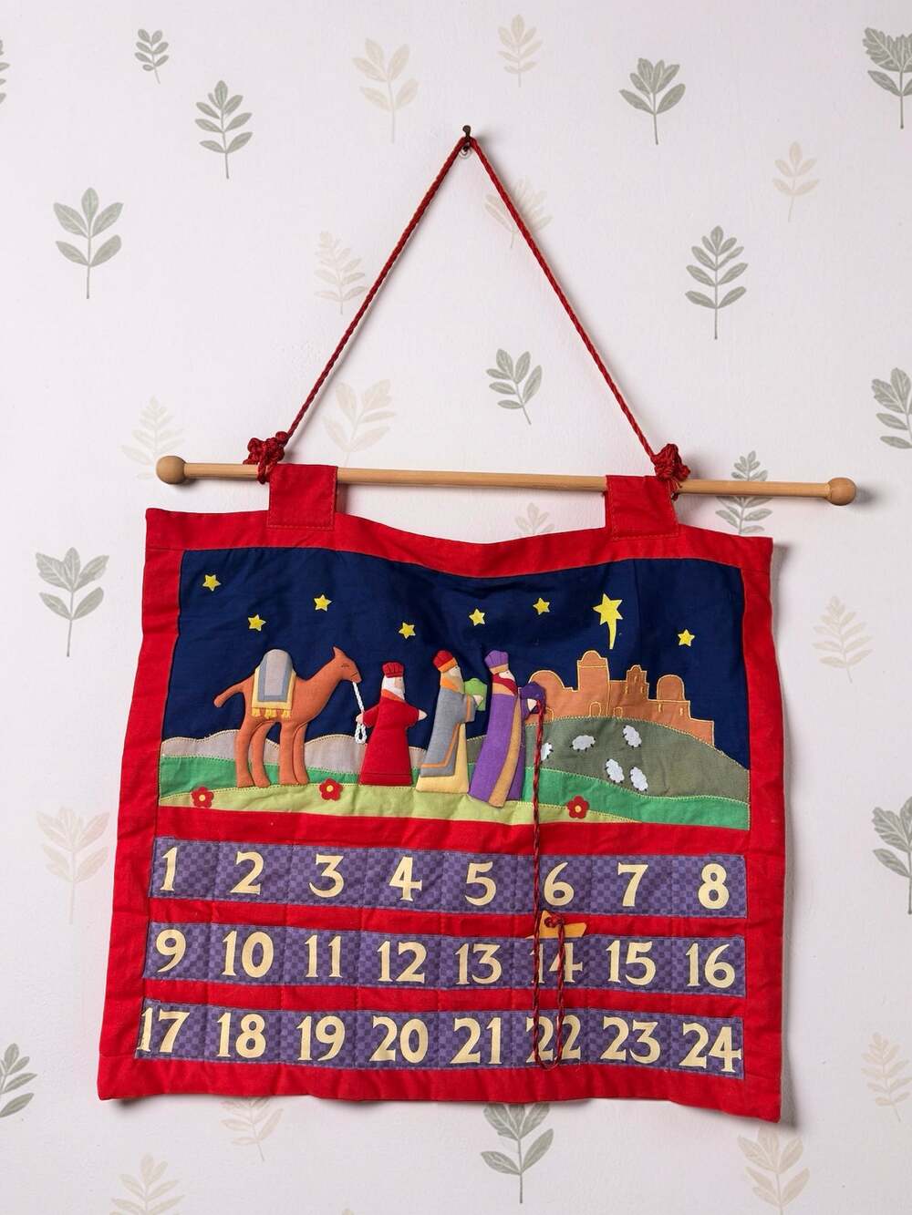 Vintage Handmade Nativity Advent Calendar Fabric Wall Hanging 24 Day Christmas